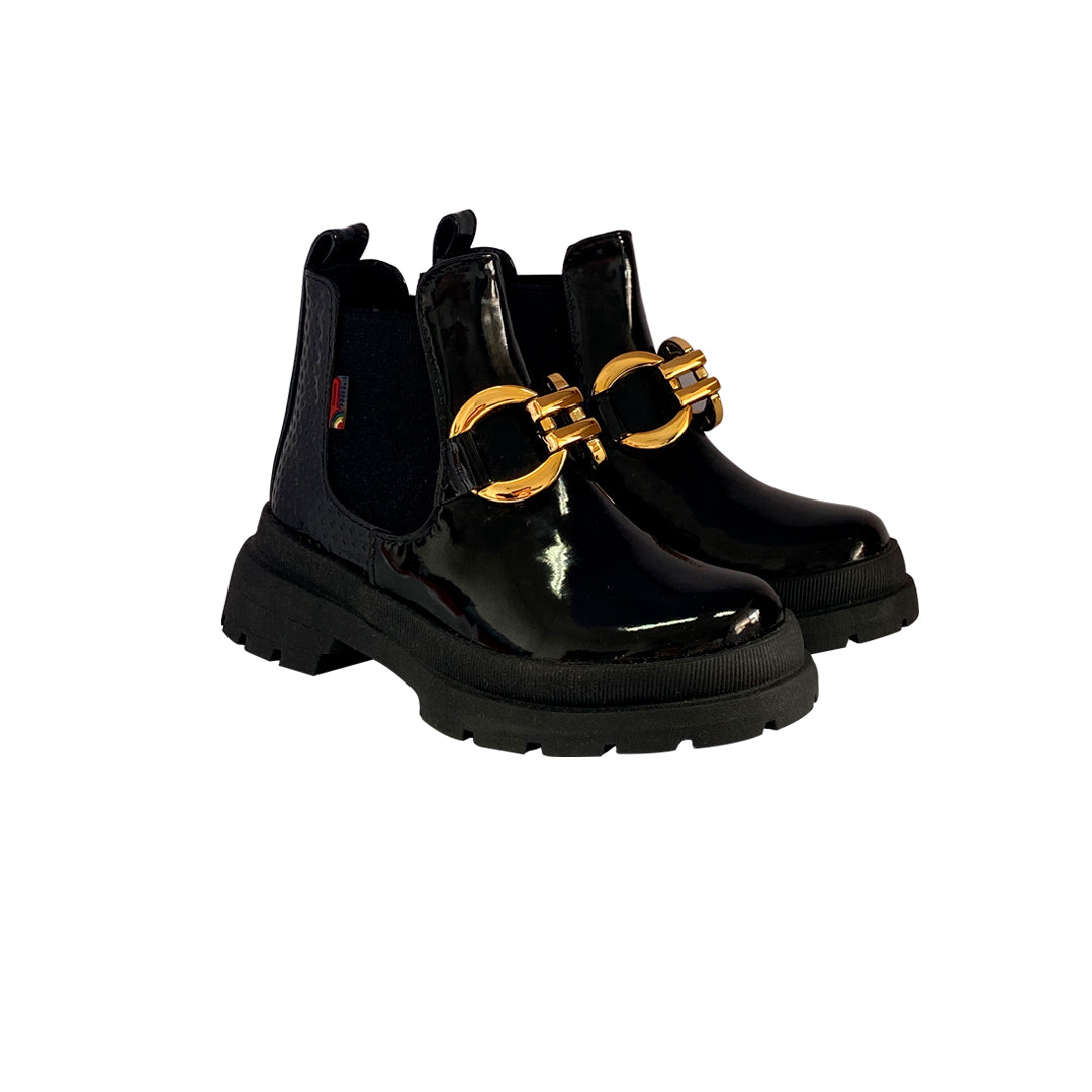 Botines Botas Patentes Para Niñas Bota Mini Glam Pocholin-negro
