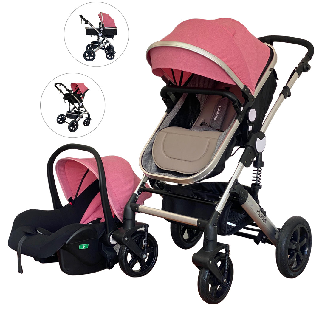 Coche con moisés y portabebe Rosado Pocholin