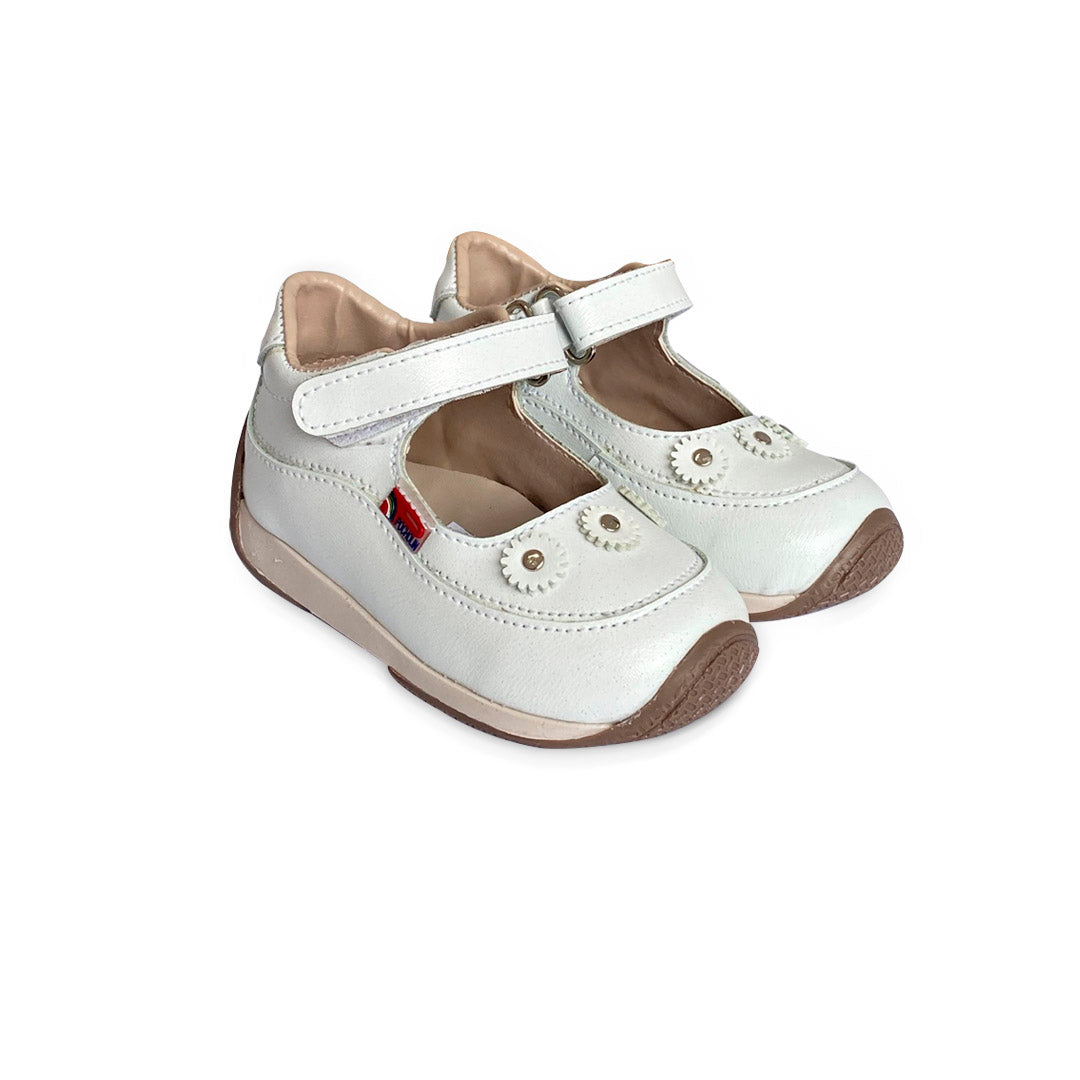 Zapatos de bebé con flor y niña Pocholin león blanco